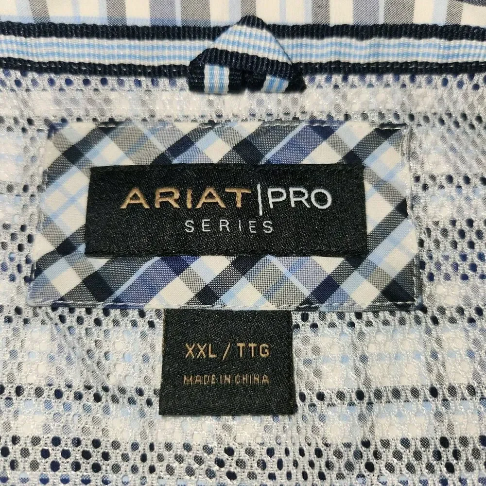 Ariat Pro Series Long Sleeve Plaid Button Down Shirt Men XXL Blue Cowboy Western - Picture 5 of 5